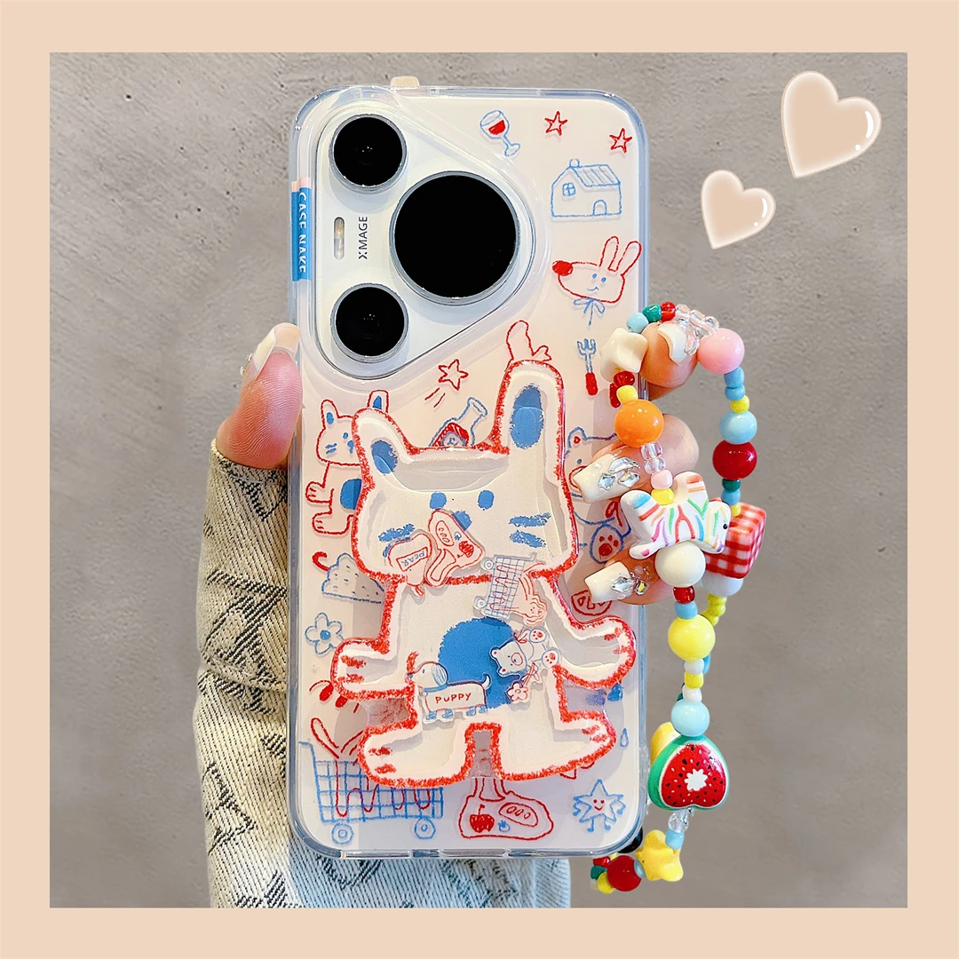 适用华为pura70pro+手机壳日韩ins可爱涂鸦小动物支架pura80pro女