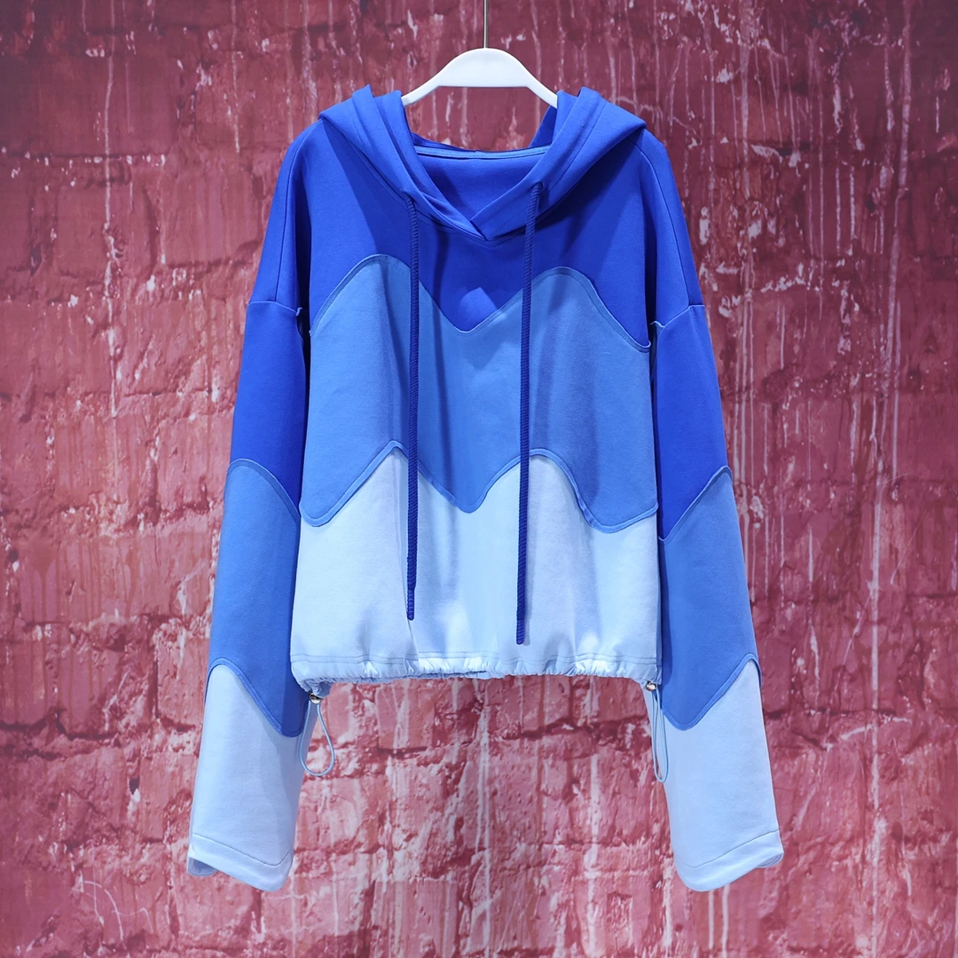 【韩哥女装】《春江潮水连海平》蓝色海洋撞色连帽卫衣6175A