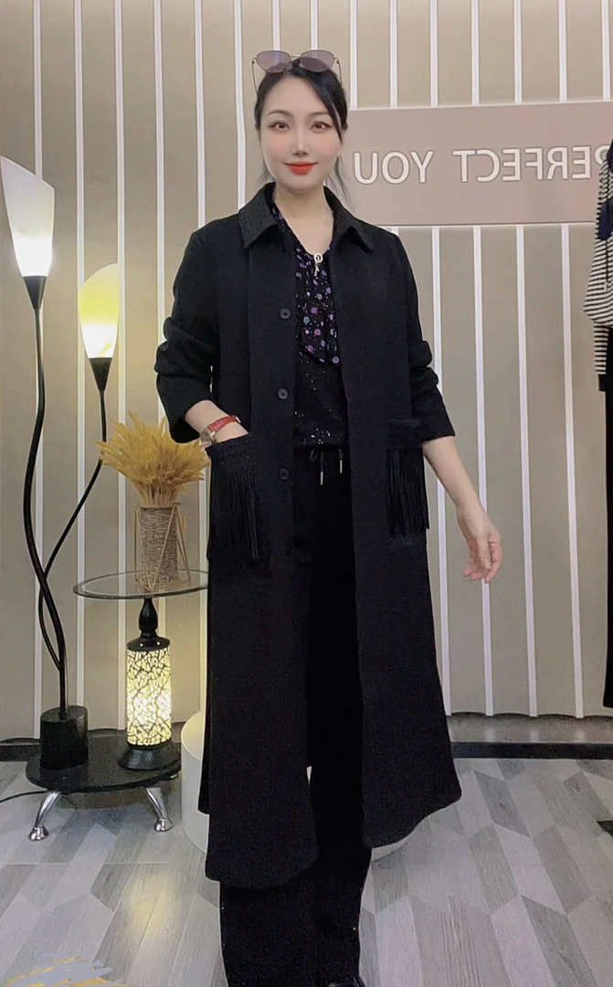 【风衣外套】秋冬新品百搭韩版长款时尚休闲宽松长袖翻领女士外套
