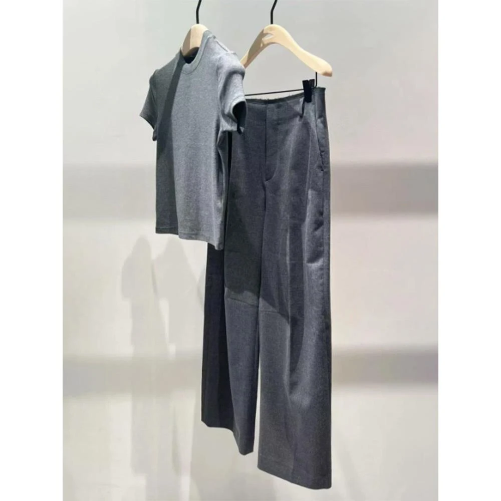 茶系穿搭一整套漂亮洋气时髦炸街减龄欧洲站高级感灰色上衣裤子