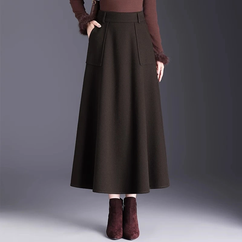 毛呢半身裙女2025秋冬加厚新款高腰遮胯a字裙垂感百搭冬裙大摆裙