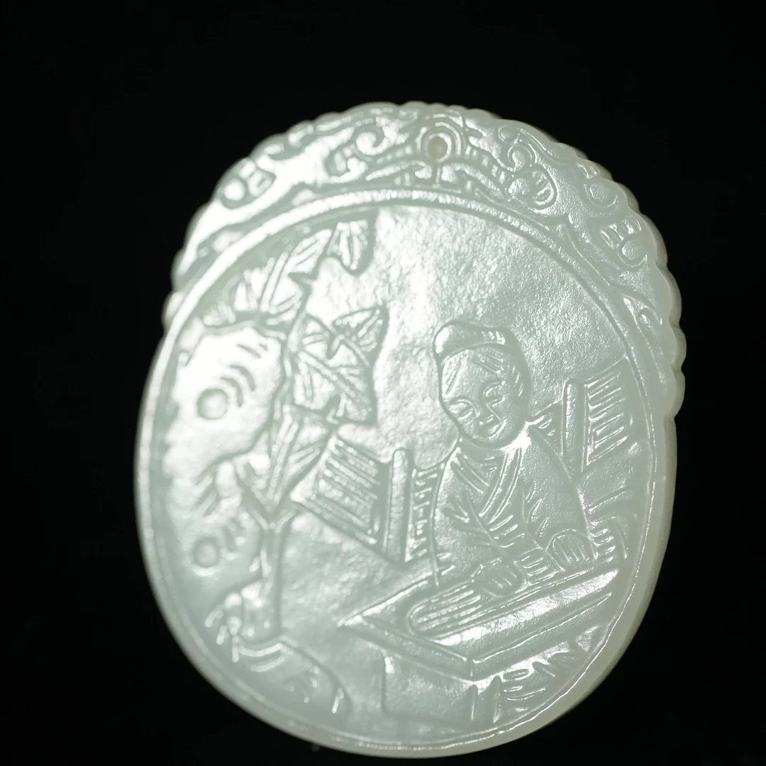 清代和田玉仕女诗文牌NZBZ6A250426125