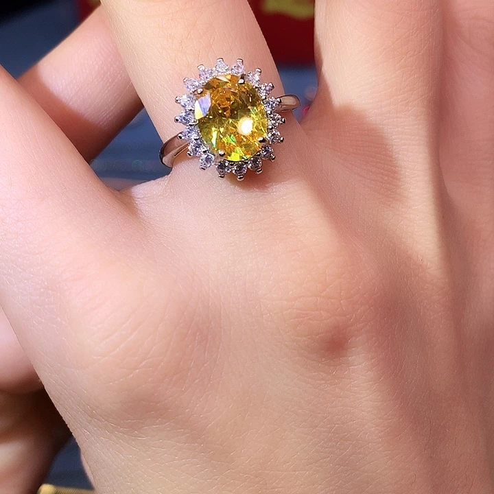 黄晶戒指银S925镶嵌戒指