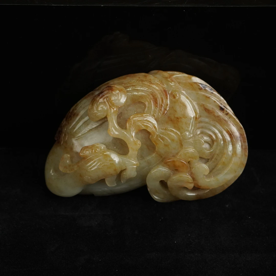 【明】白玉凤持牡丹摆件（高3cm宽10.5cm重312g）