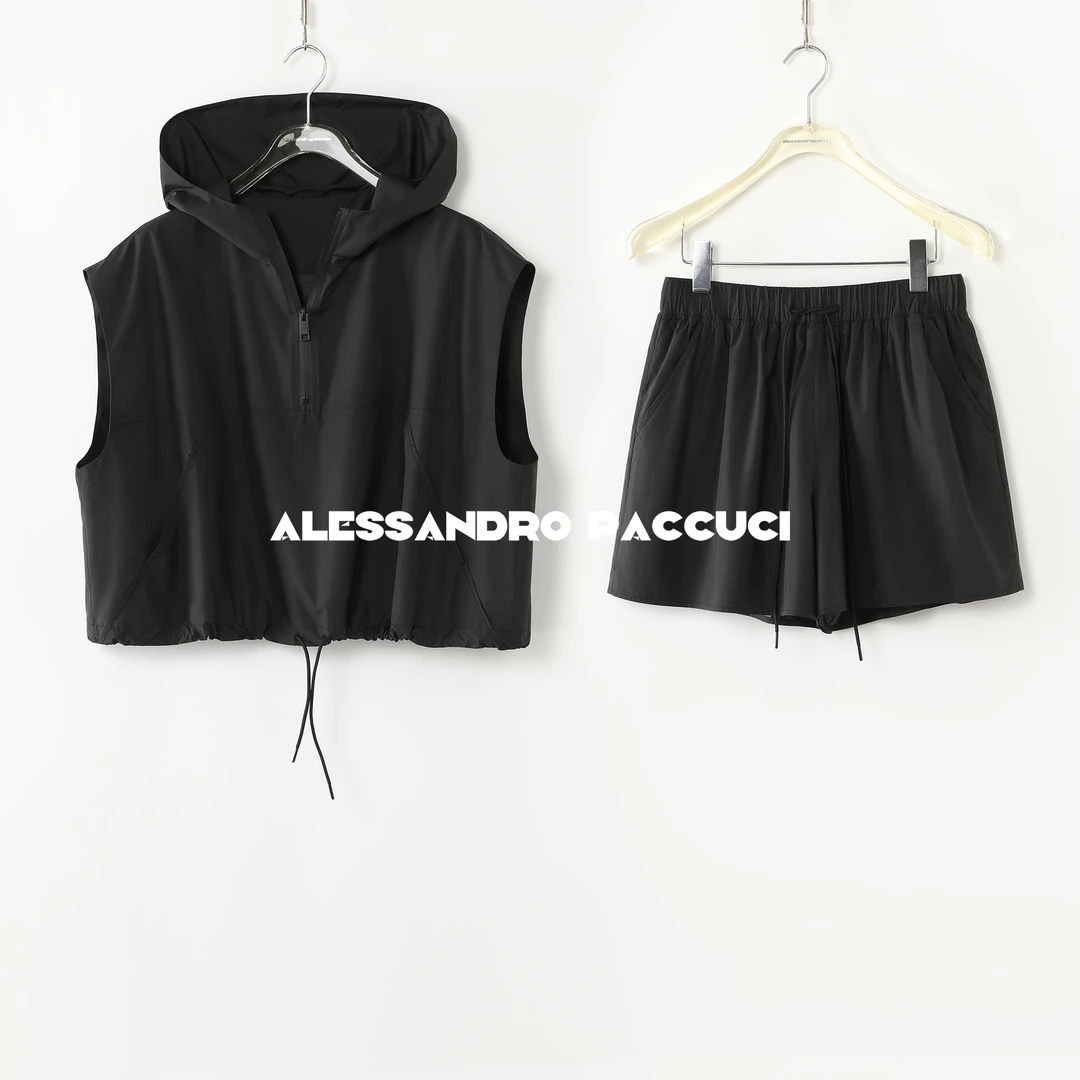 AP洛哥42072MJ/52024KD【未来式】连帽半拉链马甲/松紧抽绳腰短裤