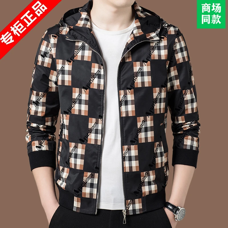 意大利轻奢大牌连帽外套2025秋季新款韩版印花男士夹克春秋季上衣