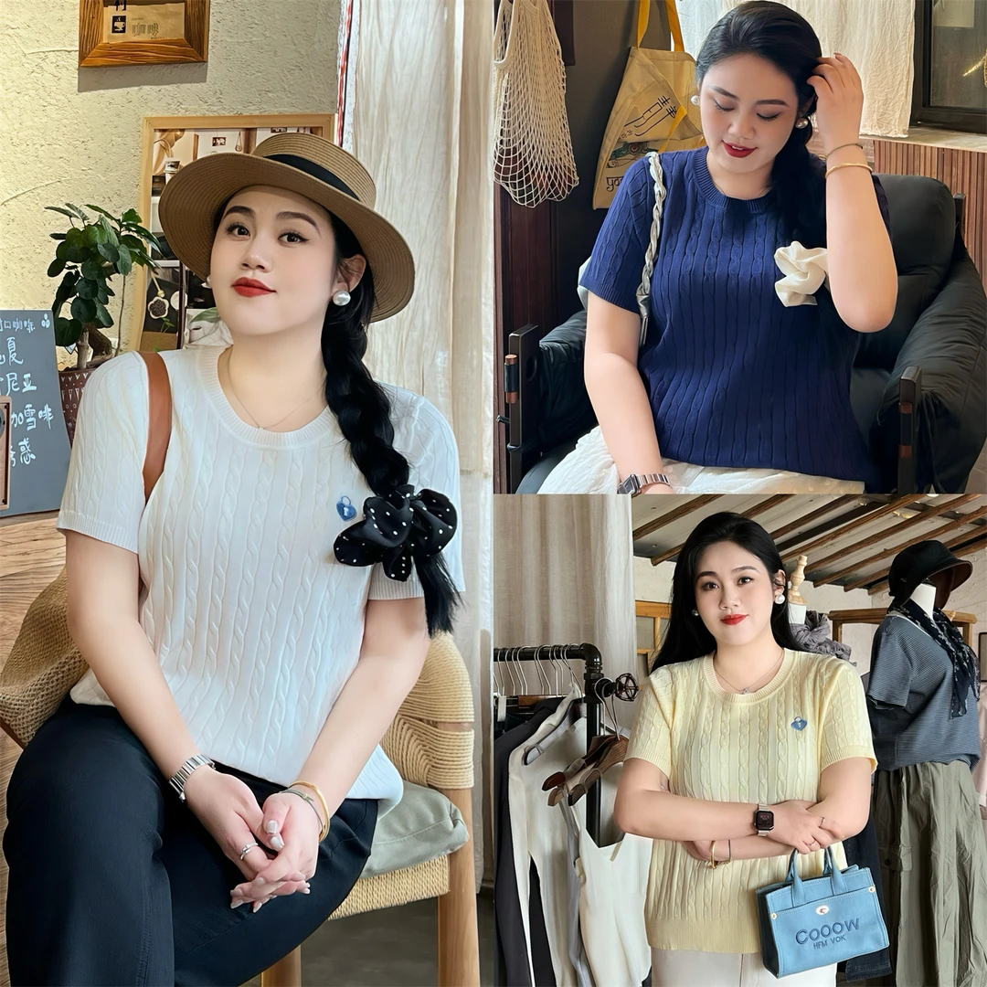 荻花枕雪 /冰丝小麻花薄款针织衫14302花契大码胖mm200斤小众显瘦