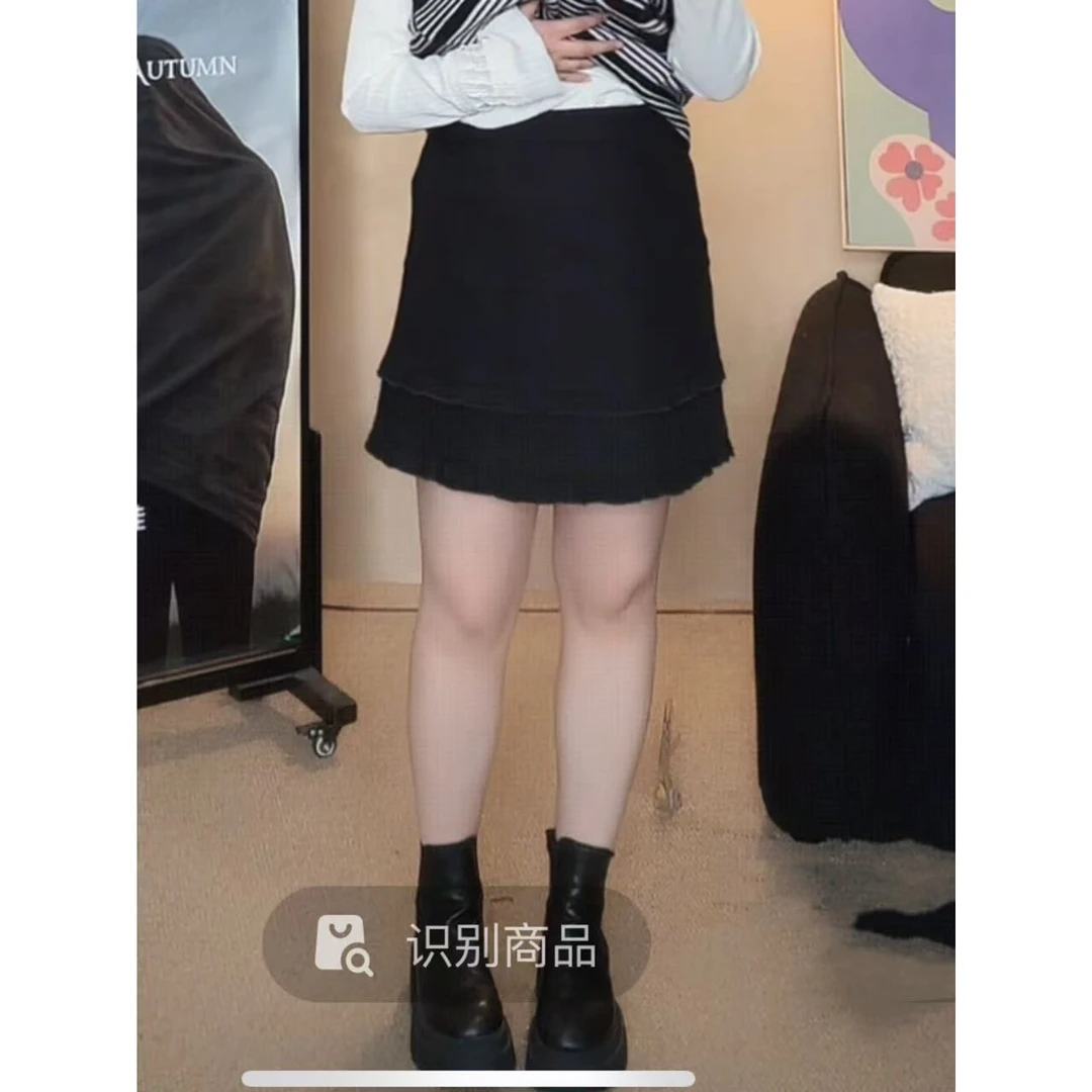 晶咕佳佳【木兰辛香】半腰松紧花边短裙舒适高腰时尚休闲百搭纯色