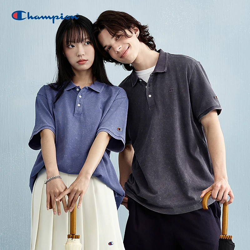 Champion冠军春夏宽松休闲百搭纯色情侣装短袖polo衫U5APOEM002