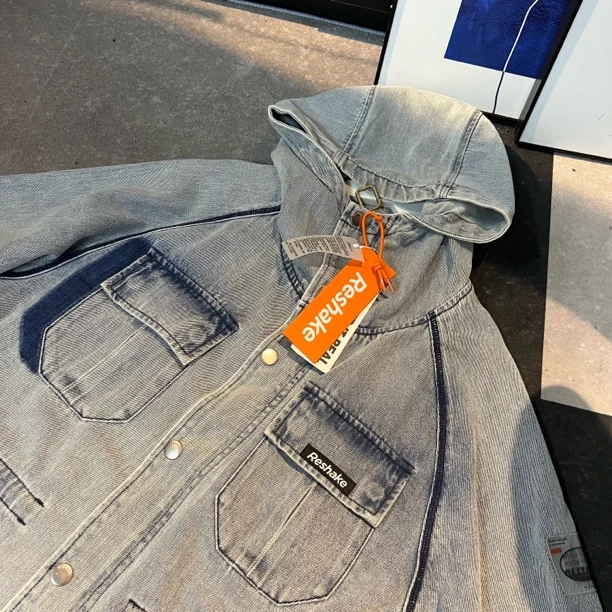 【七语专属】宽松秋季连帽直下摆单排扣极简风牛仔连帽外套Y266