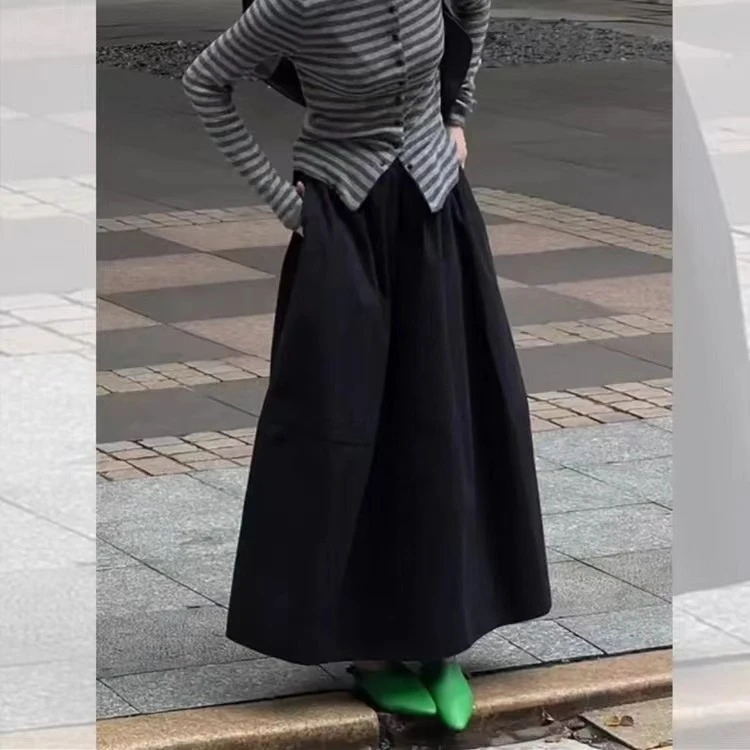 黑色夏季新款高腰显瘦半身裙百搭显瘦垂感纯色慵懒风山本裙大摆裙