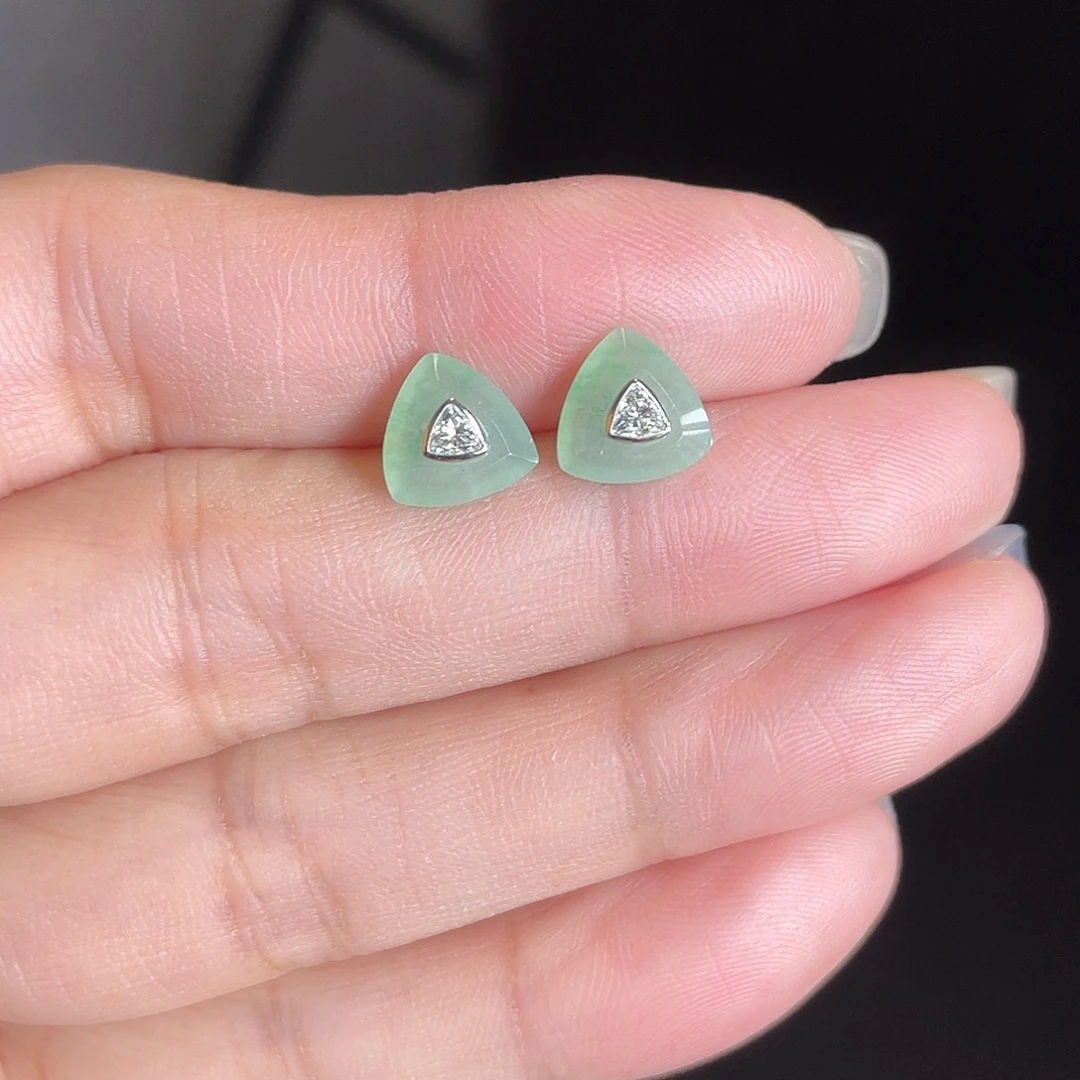 翡翠18K金镶嵌耳饰11111