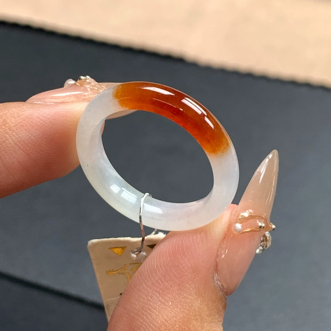 天然缅甸翡翠A货 15号圈口 冰种红翡 翡翠指环戒圈