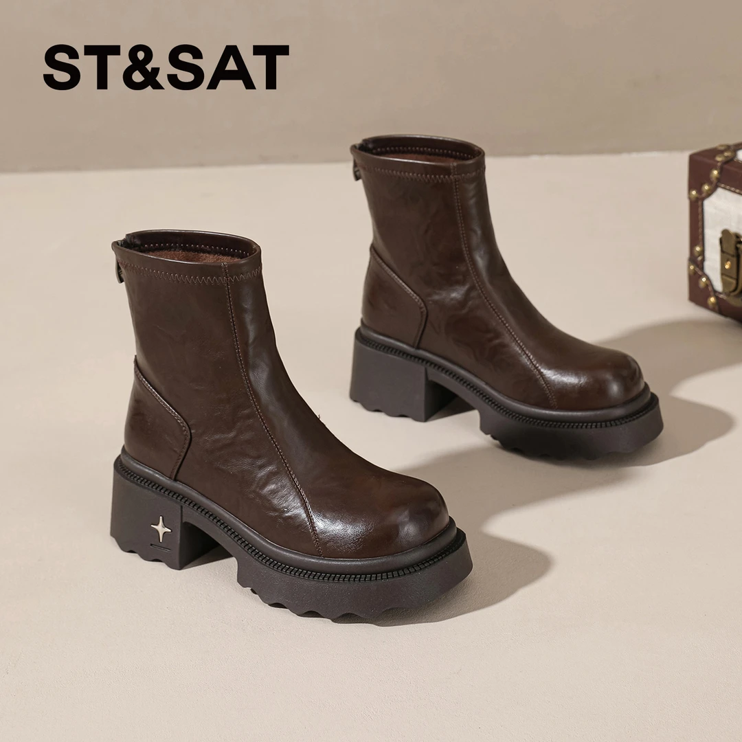 星期六通勤骑士靴女士2025秋冬季马丁靴女中筒厚底爆款显腿长女鞋