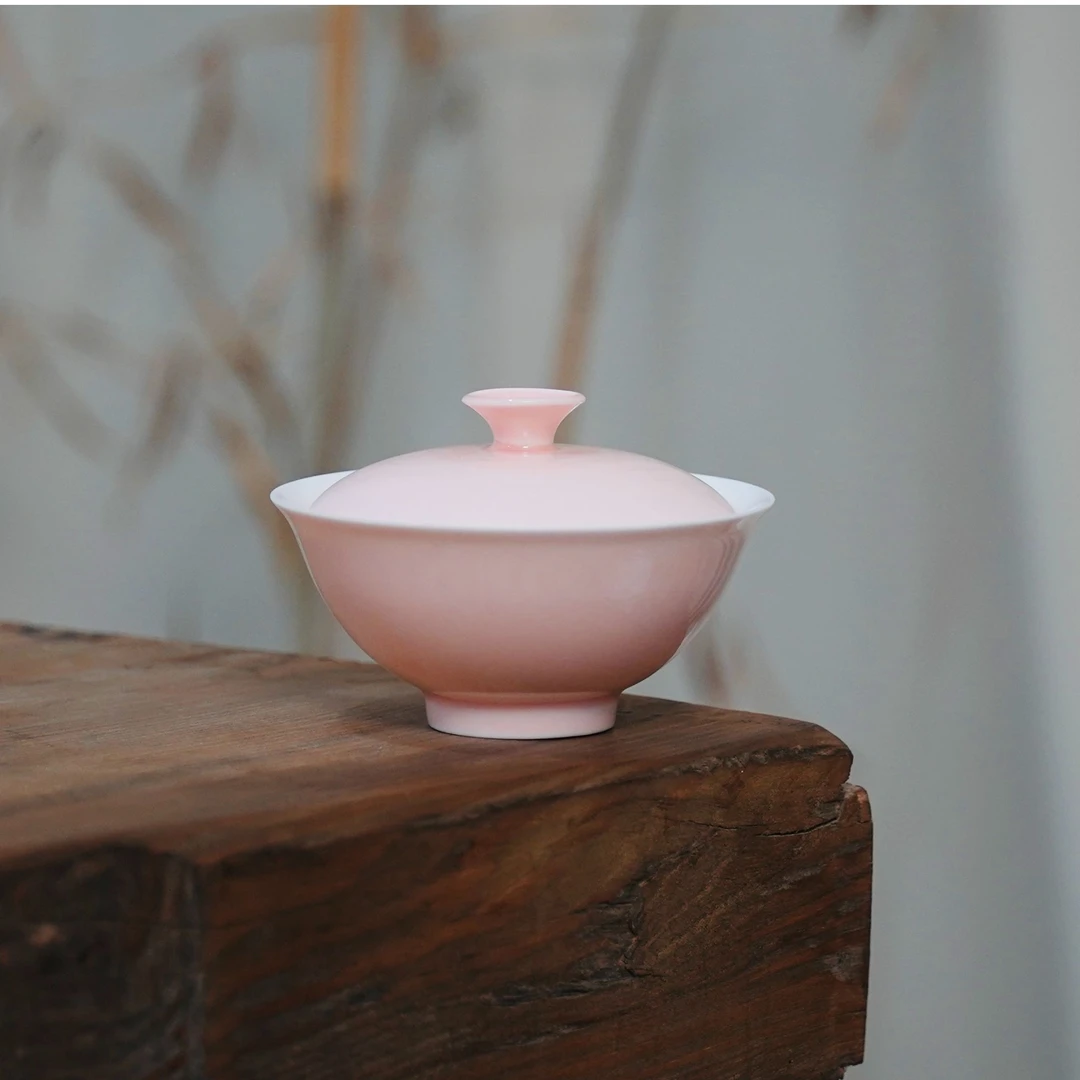 高温瓷白瓷盖碗纯色薄胎盖碗白茶红茶专用盖碗