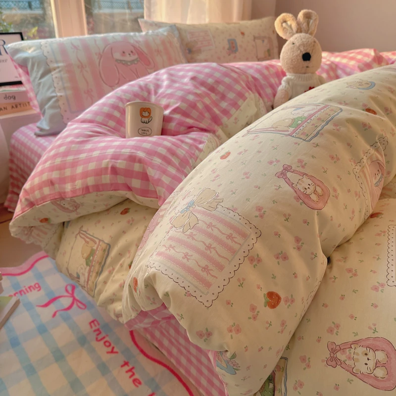 小清新全棉床上四件套纯棉2025新款卡通儿童被套床单床笠款三件套