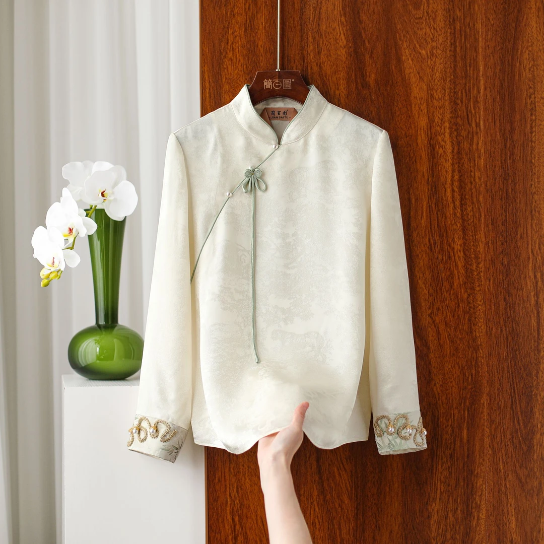 简百图-VV【竹雅】新中式象牙白气质禅意上衣立领重工绣花刺绣上衣