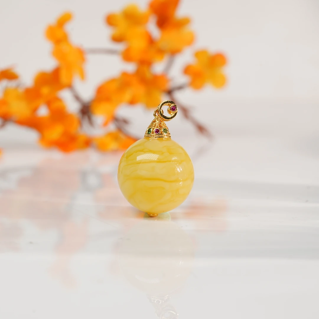 【小北严选】S925银蜜蜡吊坠约18mm【多样性发一件】-WH246X79