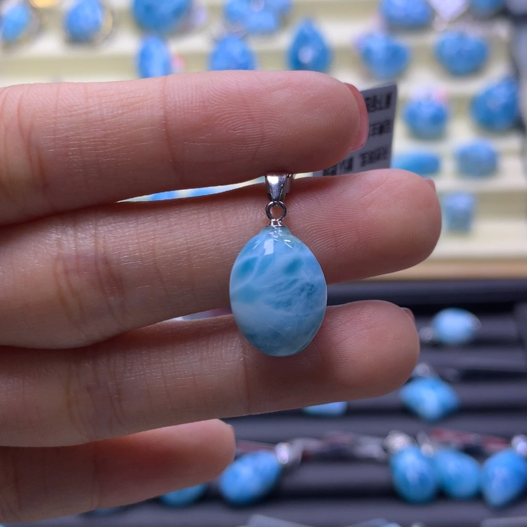 针钠钙石（海纹石）银S925镶嵌吊坠(不含链)蛋面吊坠色差略异