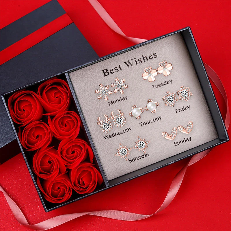 足银耳饰 S999银针一周耳钉星期耳钉女针耳饰年新款生日礼物女生