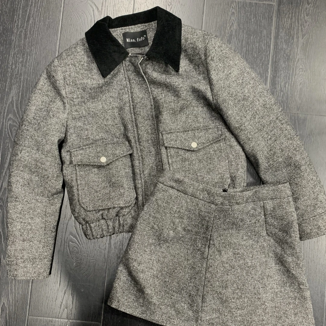 【 雨•美 推荐 】9786灰色小外套裙子两件套