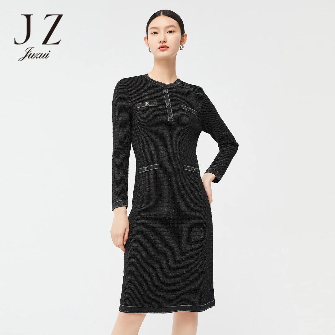 【籽言专属】JZ玖姿-JWBC31403小针织连衣裙女装春季新款黑色