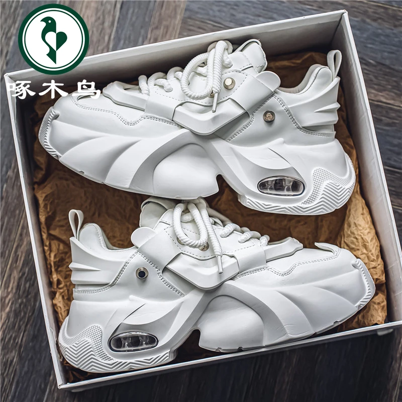 啄木鸟男鞋新款透气时尚休闲鞋男款韩版百搭小众厚底增高老爹潮鞋