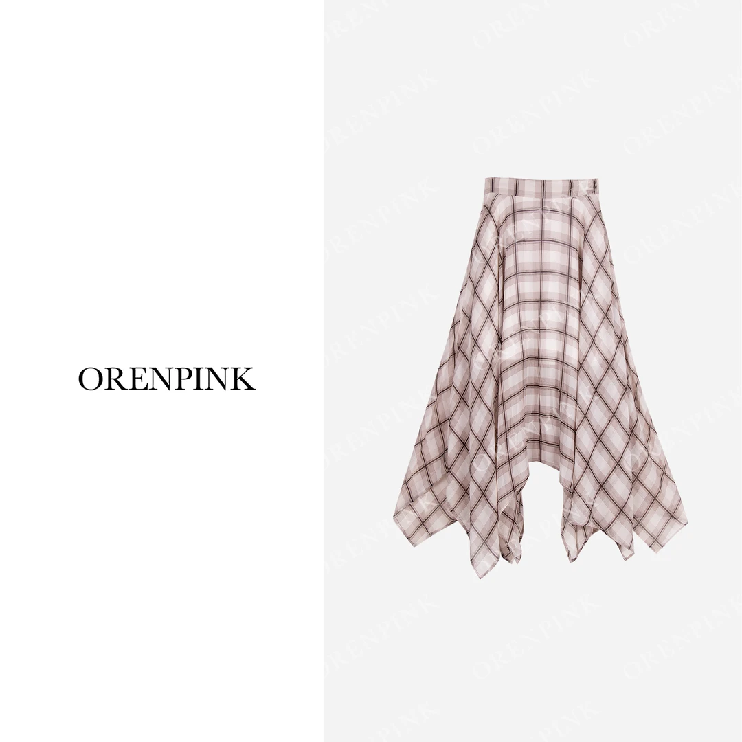 OREN PINK/奥粉25年新款春夏款“格调”时尚不规则雪纺女装长半裙