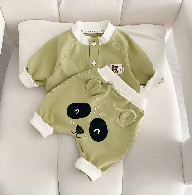 春秋男童套装春季薄款纯色韩版分体两件套秋季女宝爆款外出服