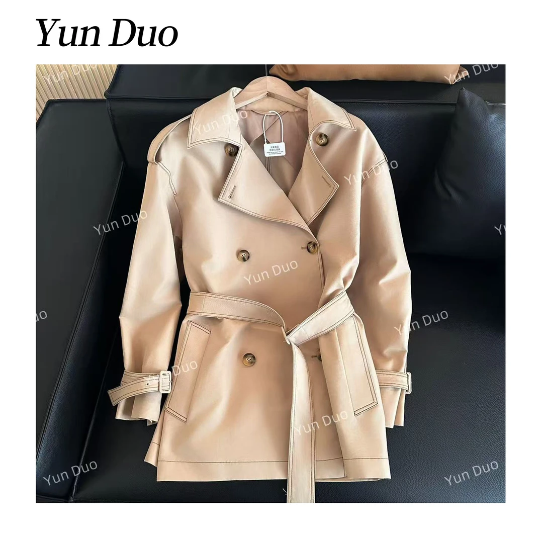 云朵定制【柏林秋诗】英伦风翻领双排扣收腰中长款风衣外套LE54