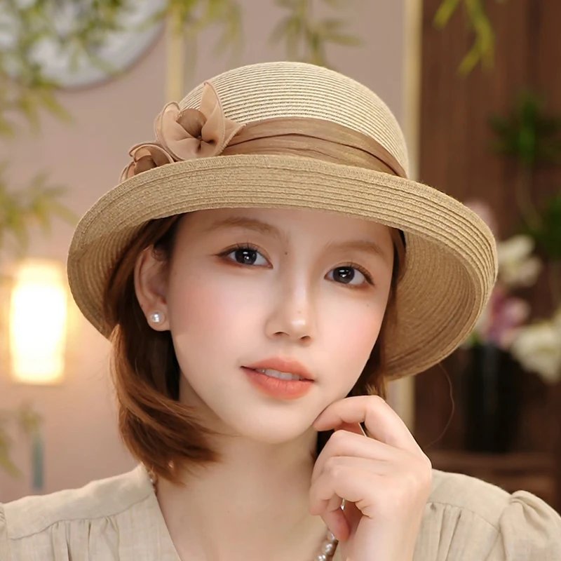 1271夏季百搭冰丝可水洗遮阳防晒出行旅游平檐法式赫本风草帽