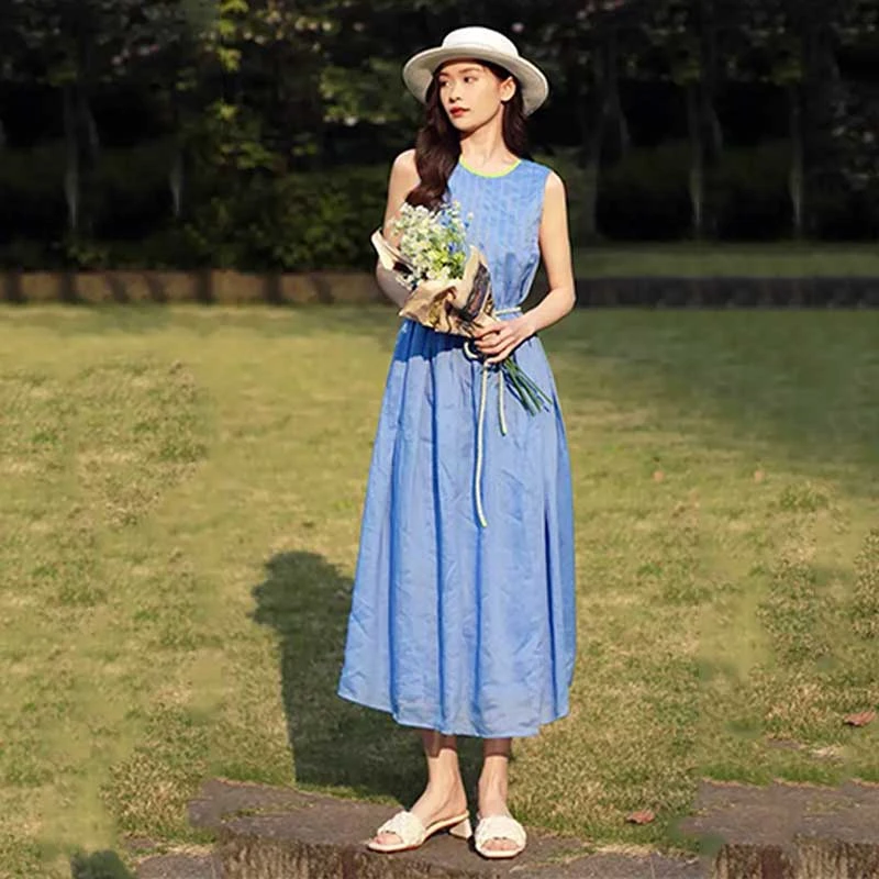 【商场同款】女装气质无袖拼接两件套亚麻连衣裙夏袁衣都舍5500432