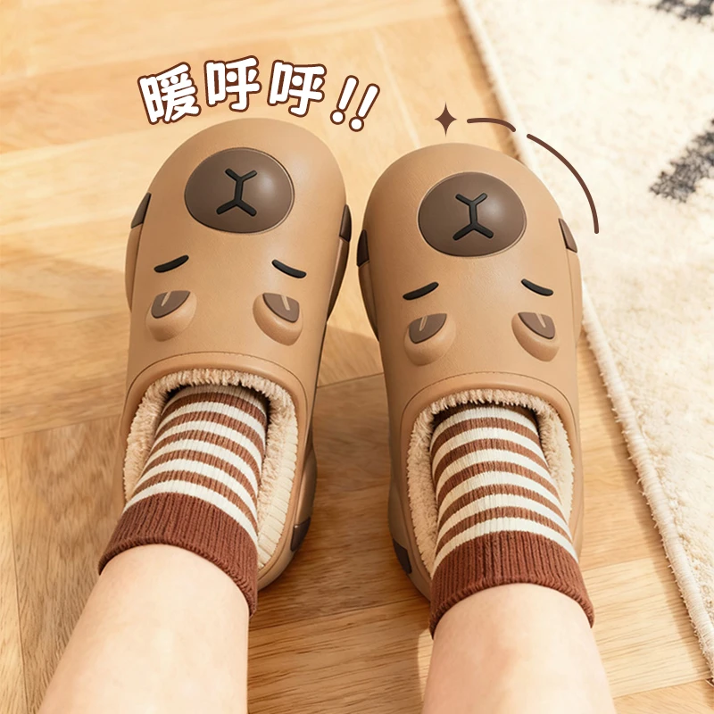 防水棉鞋儿童中大童秋冬季室内可爱卡皮巴拉家居外穿保暖棉拖鞋