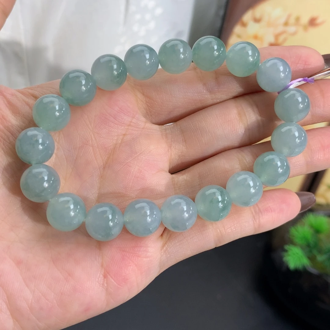 翡翠未镶嵌手串卡10冰胶蓝晴飘花手串