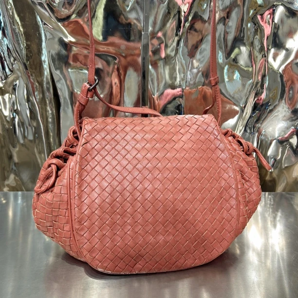 95新 BOTTEGA VENETA/葆蝶家 BV 橘色 编织 单肩腋下