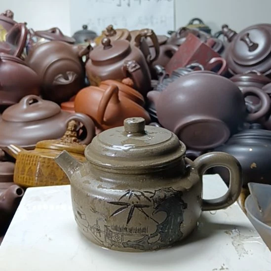 茶壶紫砂宜兴原矿青灰段柴烧手工300cc紫砂壶