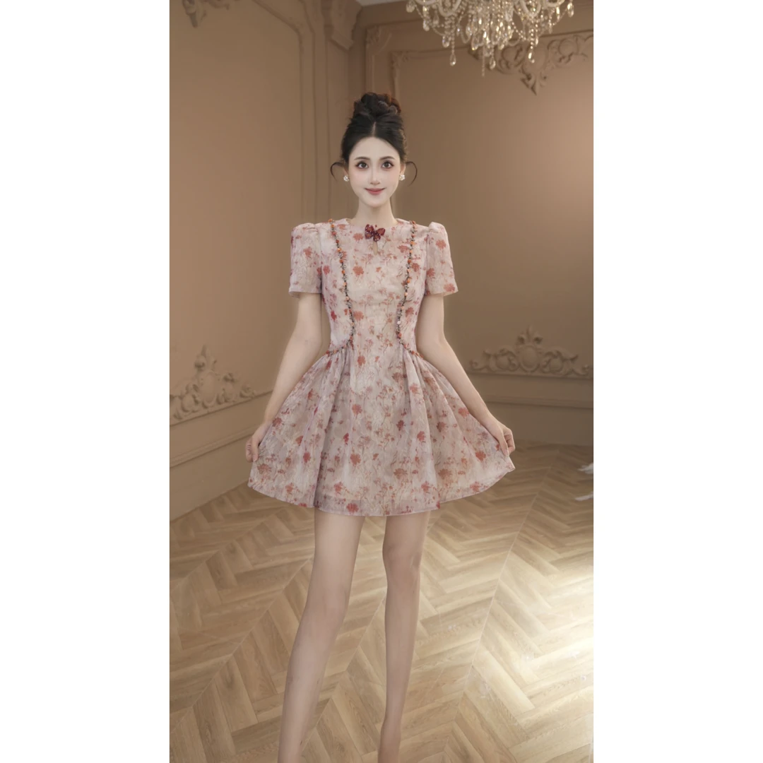 【柒老板轻奢定制】新款法式轻奢名媛碎花优雅时尚连衣裙 21852