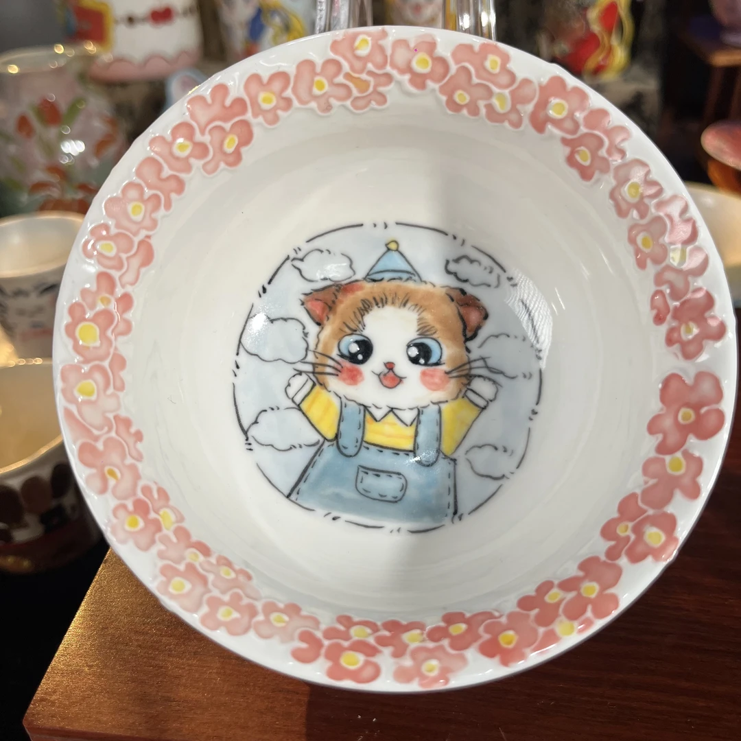 卡通小猫手绘饭碗H03