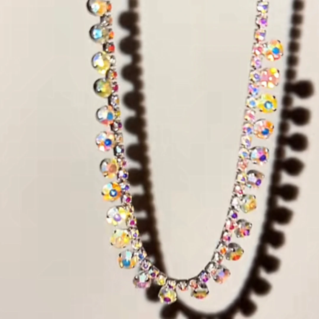 铜合金项链 彩色锆石项链秋冬新款简约小众手工