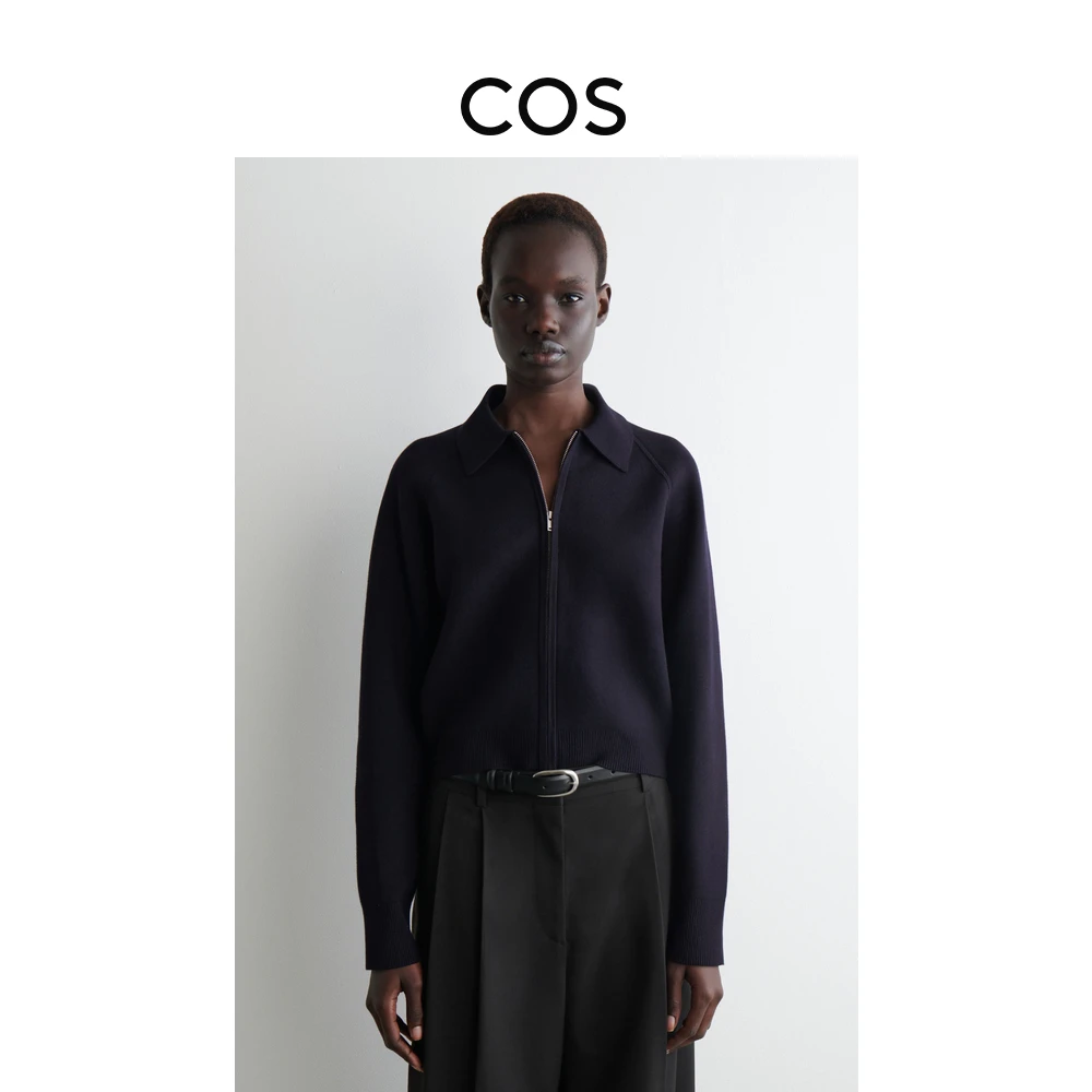 COS女装 标准版型插肩袖轻薄针织夹克藏青2025秋季新品1237810003
