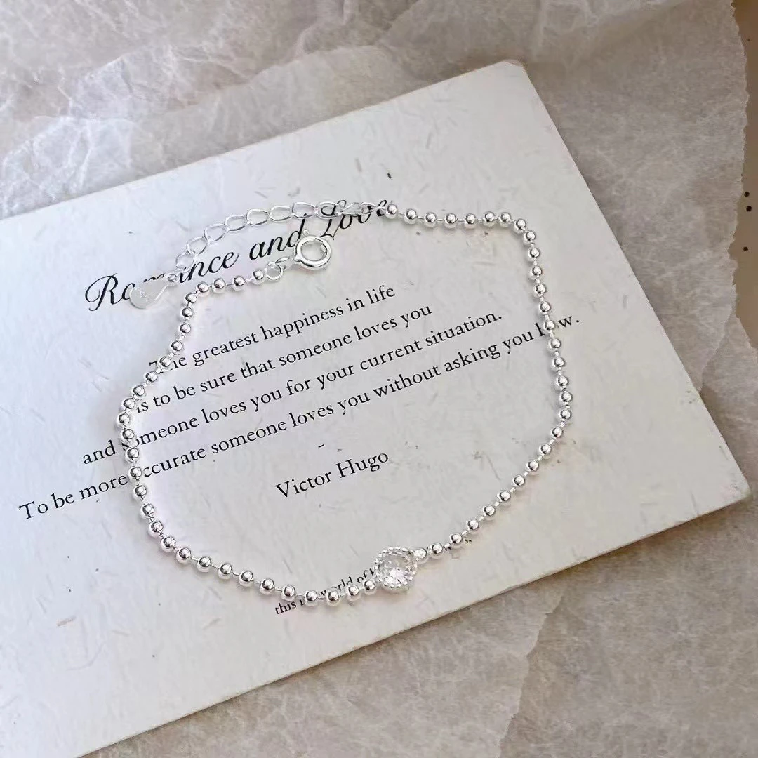 925银合成锆石手链 日韩厂时尚简约ins合成锆石珠珠银手链