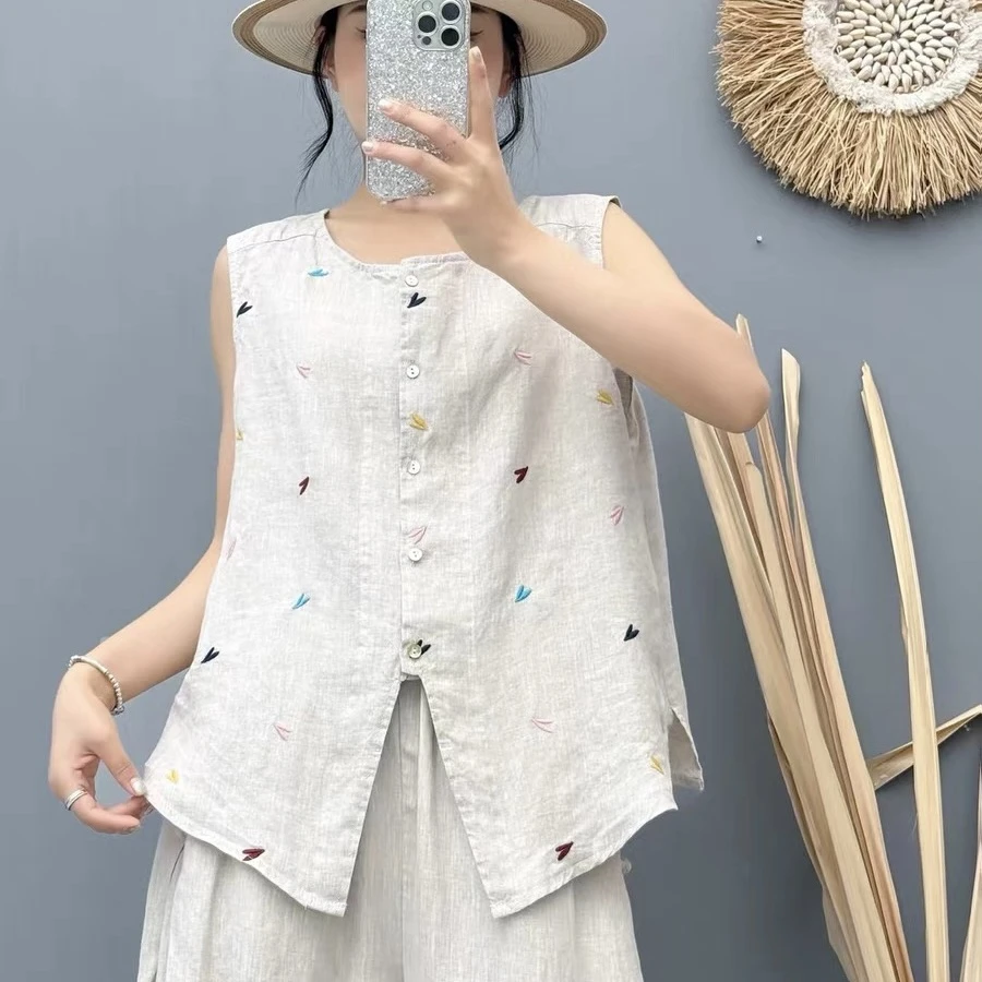 【雨露亚麻彩色刺绣背心马甲】3740