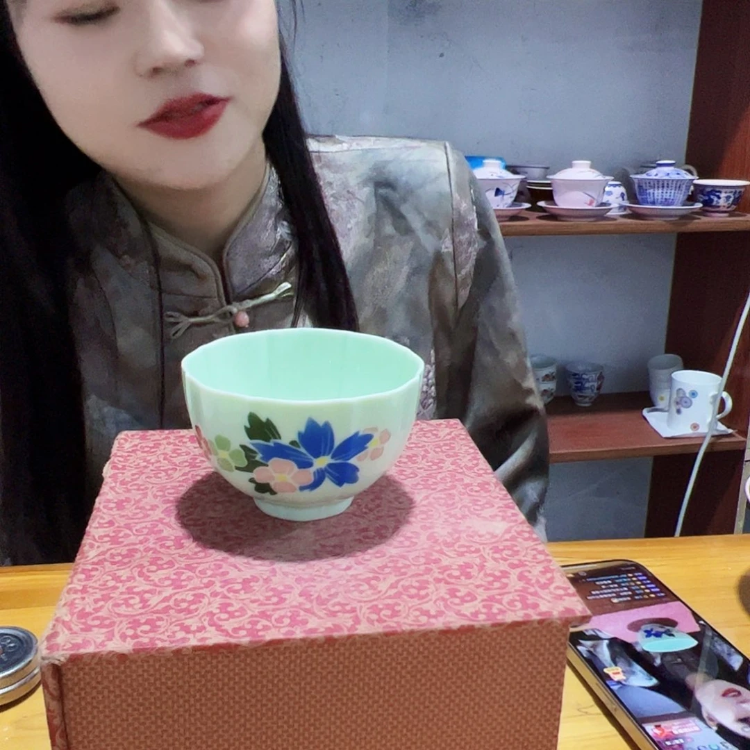 摆件景德镇绿xixi妈妈的花杯