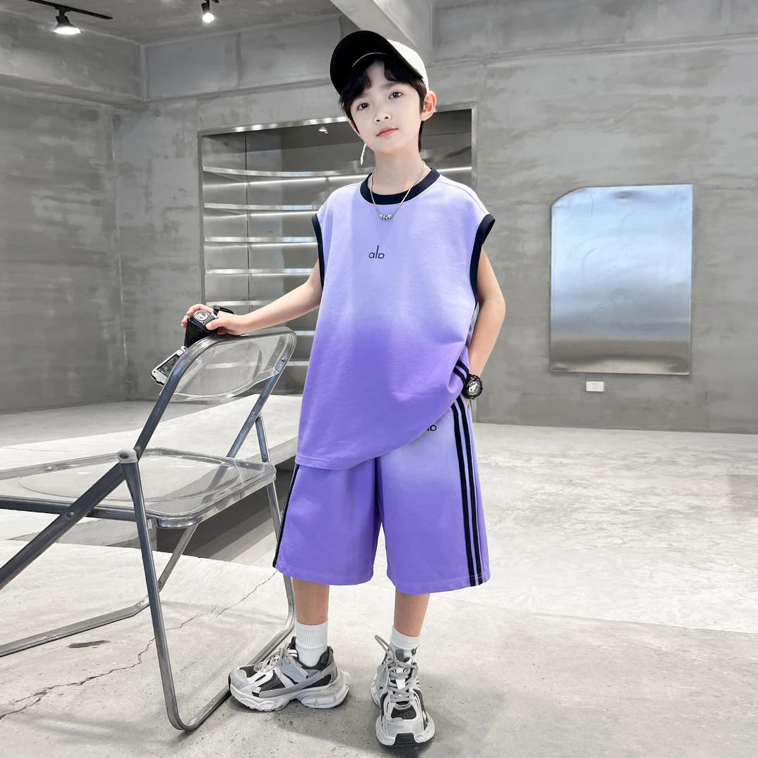 男童套装中大儿童夏装新款夏季无袖背心网红套装【百岁童】B5335