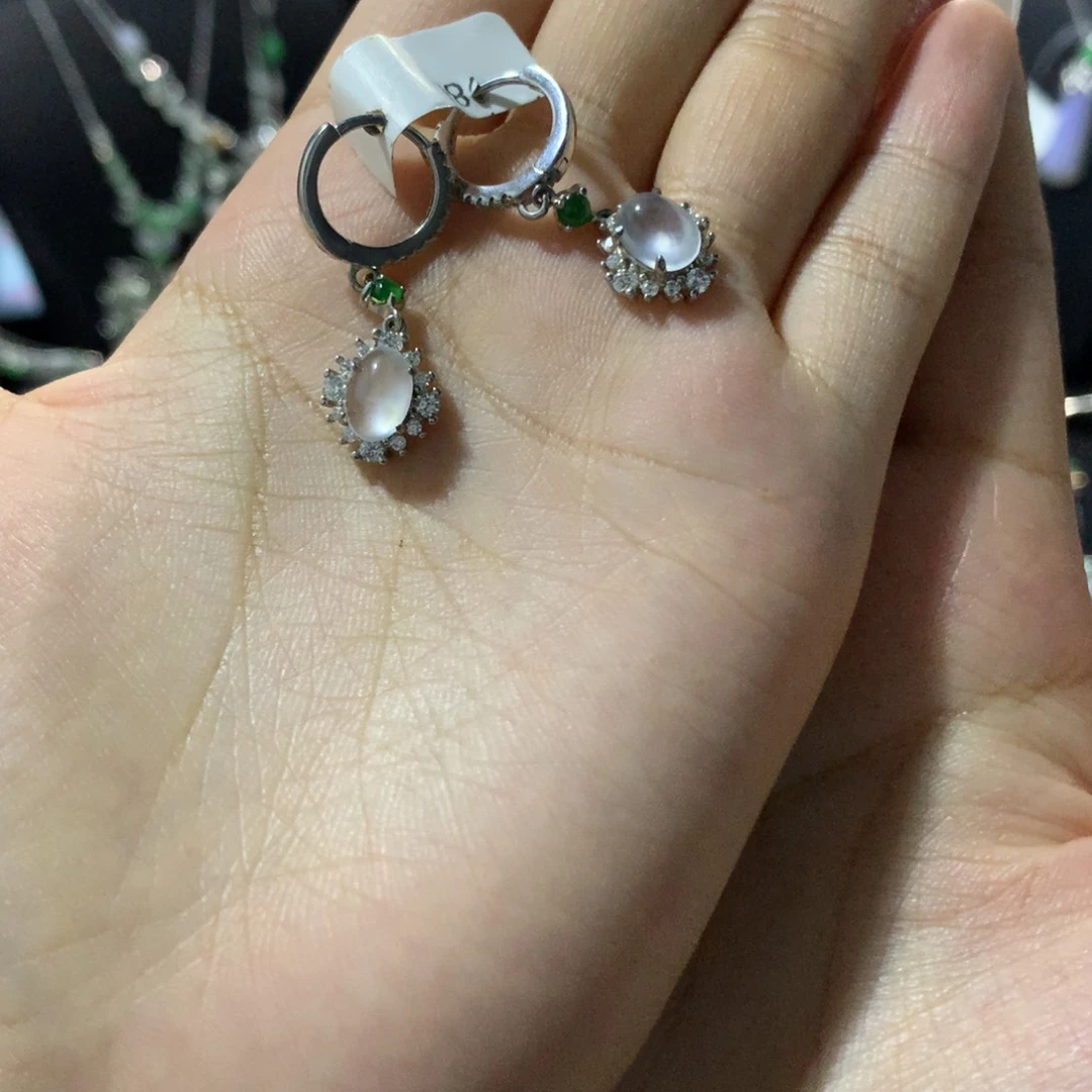 翡翠银S925镶嵌耳饰耳包