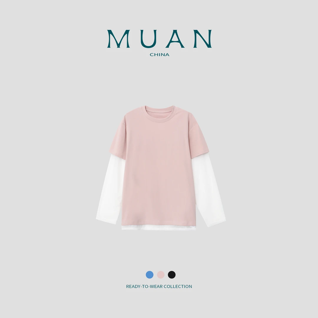 MUAN：《西海岸长袖T》定制拼接高级百搭简约上衣打底女MJ-F8189