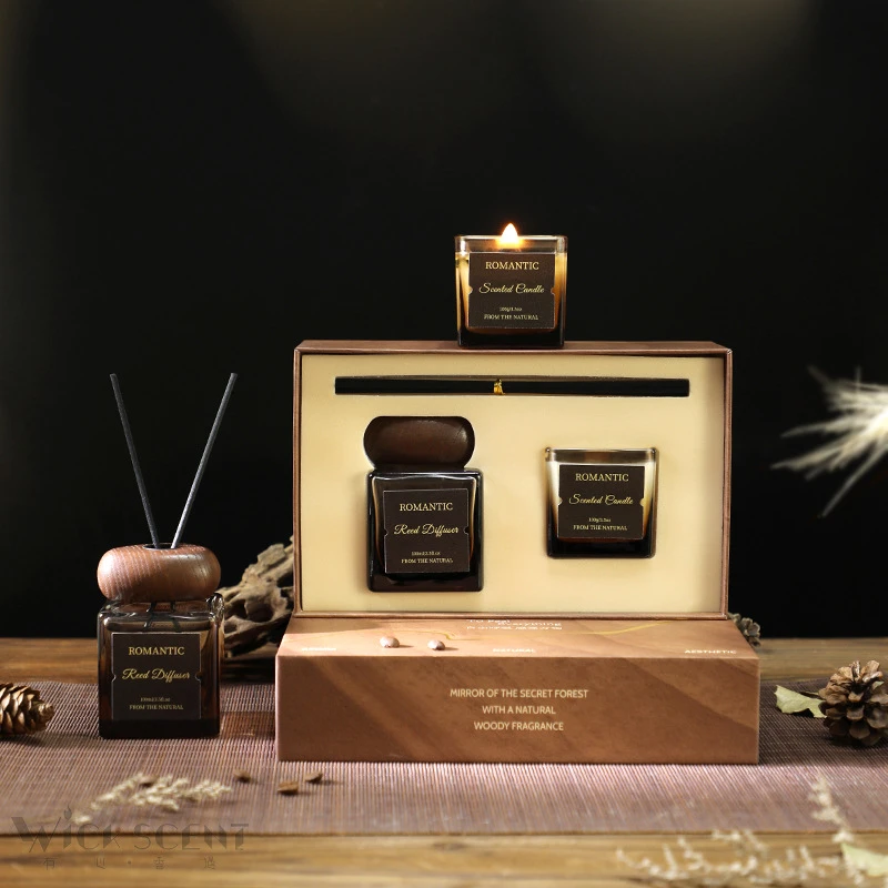 香薰蜡烛礼盒木质香氛精油套装家用木芯高级感咖啡香礼物复古SF