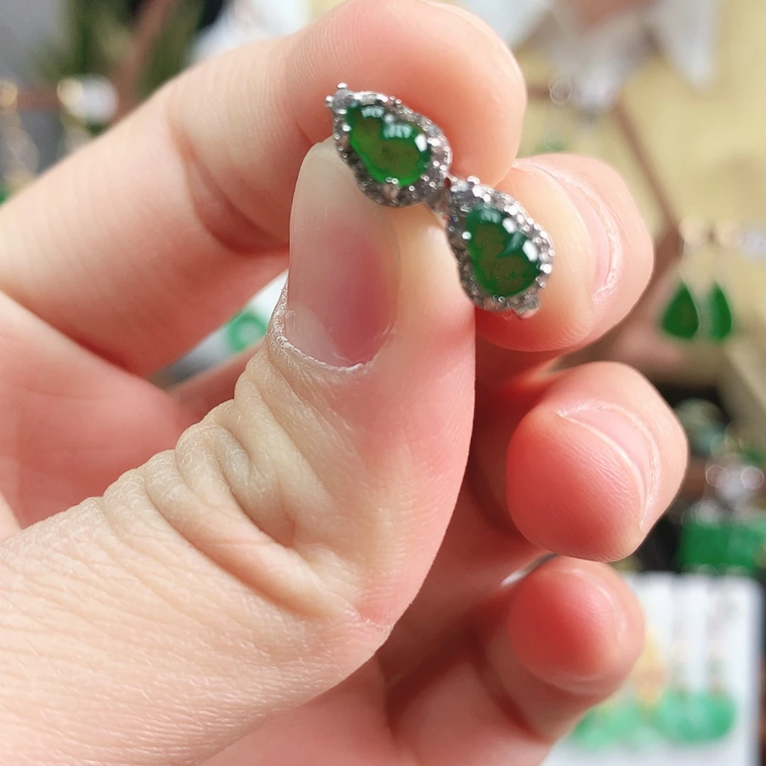 翡翠耳饰银S925镶嵌耳饰