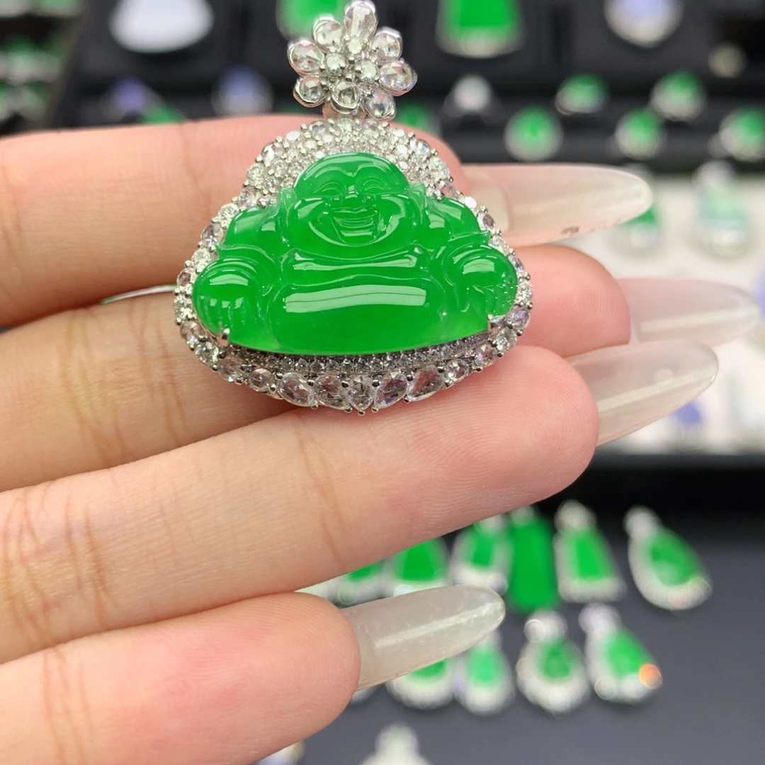 翡翠18K金镶嵌吊坠(不含链)