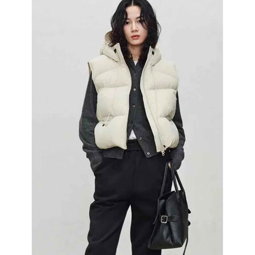 羽绒马甲女外穿设计感冬季外套蓬松鸭绒女式连帽背心坎肩
